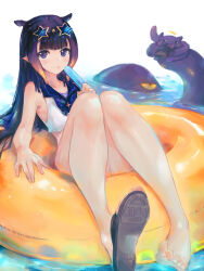 Rule 34 | 1girl, commentary, dorsiflexion, eyewear on head, food, halo, highres, holding, holding food, holding popsicle, hololive, hololive english, knees together feet apart, looking at viewer, ninomae ina&#039;nis, octopus, on innertube, pointy ears, popsicle, purple eyes, purple hair, sandals, shoe soles, single sandal, star-shaped eyewear, star (symbol), symbol-only commentary, takodachi (ninomae ina&#039;nis), tallgeese (lgeesel), tentacle hair, tentacles, virtual youtuber, yellow innertube