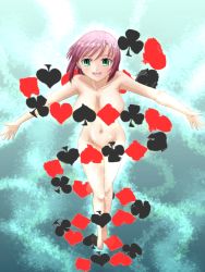 Rule 34 | 10s, 1girl, barefoot, breasts, green eyes, md5 mismatch, navel, nude, open mouth, pink hair, rio -rainbow gate!-, rio rollins, short hair, smile, solo, super blackjack