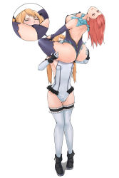 Rule 34 | 2girls, absurdres, alternate costume, asphyxiation, ass, bare shoulders, blonde hair, blue eyes, bodysuit, boots, breasts, dead or alive, detached sleeves, elbow gloves, gloves, hairline, hands on another&#039;s ass, hands on ass, highres, honoka (doa), huge ass, leotard, long hair, looking at viewer, marie rose, multiple girls, multiple views, pink hair, red eyes, rolling eyes, ryona, shiny clothes, shiny skin, smile, thick thighs, thighhighs, thighs, thong leotard, tuzi