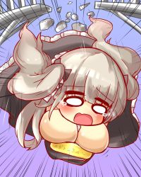 Rule 34 | 1girl, azur lane, breasts, broken bridge, check translation, commentary request, emphasis lines, falling, formidable (azur lane), grey hair, highres, kawashima sinoa, large breasts, open mouth, solid oval eyes, solo, tears, translation request, twintails