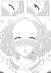 Rule 34 | 10s, 1girl, amamiya ren, bloo-ocean, blush, close-up, closed eyes, comic, greyscale, half-closed eyes, hands on another&#039;s shoulders, highres, imminent kiss, incoming kiss, monochrome, okumura haru, parted lips, persona, persona 5, pov, short hair, silent comic, solo focus