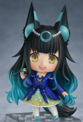 Rule 34 | 1girl, absurdres, black hair, blue footwear, blue hair, boots, character request, chibi, closed mouth, commission, cross-laced footwear, faux figurine, full body, gradient hair, highres, indie virtual youtuber, lace-up boots, long hair, multicolored hair, nendoroid, open mouth, second-party source, shiori2525, short hair, smile, solo, teeth, upper teeth only, virtual youtuber
