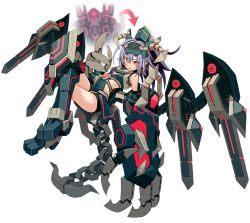 Rule 34 | 1girl, boots, cyberstep, full body, mecha musume, official art, purple hair, red eyes, short hair, solo, thigh boots, thighhighs, transparent background