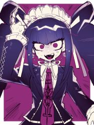 Rule 34 | 1girl, a (poipiku 325815), arm up, black hair, black jacket, bonnet, border, celestia ludenberg, claw ring, collared shirt, commentary request, danganronpa: trigger happy havoc, danganronpa (series), drill hair, frilled hairband, frills, gothic lolita, hairband, jacket, lolita fashion, long hair, long sleeves, looking at viewer, motion lines, necktie, nervous sweating, open mouth, print necktie, red background, red eyes, red necktie, shirt, smile, solo, sweat, twin drills, white border, white shirt, wide-eyed