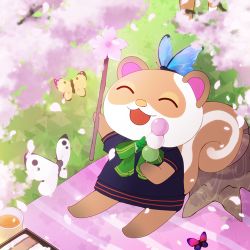 Rule 34 | 1girl, animal crossing, animal ears, art-days-m svrnl-rnlsnd, bow, bowtie, bug, butterfly, cherry blossoms, dango, closed eyes, flower, food, furry, furry female, grass, hanami, bug, lowres, nintendo, open mouth, petals, sitting, solo, squirrel ears, squirrel tail, sylvana (animal crossing), tail, wagashi