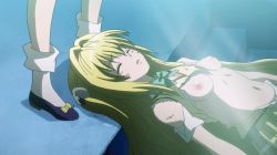 Rule 34 | 10s, 2girls, animated, animated gif, blonde hair, grabbing another&#039;s breast, breast sucking, breasts, brown hair, closed eyes, grabbing, konjiki no yami, long hair, lying, multiple girls, navel, nipples, on back, out-of-frame censoring, to love-ru, to love-ru darkness, unconscious, yuri, yuuki mikan