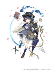 Rule 34 | 1girl, absurdres, aged down, alice (sinoalice), arm tattoo, bag, blue hair, chain, child, dark blue hair, dress, eraser, frilled dress, frills, full body, hat, highres, ji no, kindergarten bag, leg tattoo, loafers, looking at viewer, notebook, official art, pencil, petals, pocket watch, red eyes, school hat, shoes, short hair, sinoalice, solo, square enix, tattoo, umbrella, watch, white background