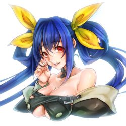 Rule 34 | 1girl, bare shoulders, blue hair, breasts, choker, cleavage, dizzy (guilty gear), female focus, guilty gear, guilty gear x, guilty gear xx, kin mokusei, large breasts, red eyes, solo, upper body