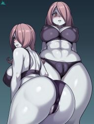 Rule 34 | 1girl, absurdres, ass, cameltoe, cleft of venus, covered erect nipples, curvy, hair over one eye, heterochromia, highres, huge ass, jmg, little witch academia, multiple views, pale skin, pink eyes, puffy areolae, puffy nipples, sharp teeth, smile, sucy manbavaran, teeth