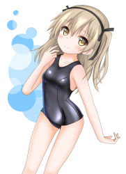 Rule 34 | 10s, 1girl, black one-piece swimsuit, breasts, brown eyes, brown hair, cowboy shot, girls und panzer, gluteal fold, hairband, highres, langley1000, light brown hair, long hair, looking at viewer, md5 mismatch, one-piece swimsuit, resolution mismatch, school swimsuit, shimada arisu, shiny clothes, side ponytail, small breasts, smile, solo, source larger, swimsuit