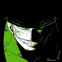 Rule 34 | 1boy, aboude art, artist name, bandana, black bandana, clenched teeth, highres, injury, instagram logo, instagram username, looking at viewer, male focus, one eye closed, one piece, roronoa zoro, scar, scar across eye, scar on face, short hair, signature, smile, solo, teeth