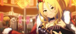 Rule 34 | 1girl, blonde hair, blush, breasts, christina (princess connect!), highres, large breasts, merry christmas, okg, ponytail, princess connect!, yellow eyes