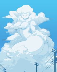 Rule 34 | 1other, arm behind head, ass, ass focus, blue background, blue sky, cable, cloud, covered eyes, cumulonimbus cloud, day, gashi-gashi, original, outdoors, personification, simple background, sky, smile, solo, tagme, utility pole