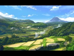 Rule 34 | cloud, day, house, letterboxed, mountain, no humans, non non biyori, outdoors, scenery, sky, terrace, tree, windmill, y.yamamoto