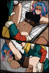 Rule 34 | 1boy, 1girl, age difference, angry, armpits, arms up, blue hair, blush, boku no hero academia, bottomless, bound, bound wrists, breasts, clenched teeth, distressed, drooling, from side, gloves, grabbing, grabbing another&#039;s breast, grabbing from behind, gradient hair, green hair, hetero, highres, lady nagant, large breasts, mark gavatino, midoriya izuku, missionary, multicolored hair, nipples, pink hair, pussy, rape, restrained, saliva, sex, sex from behind, spread legs, sweat, teeth, torn clothes, twitching, two-tone hair, uncensored, vaginal