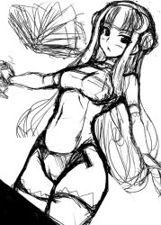 Rule 34 | 1girl, blush, breasts, cameltoe, crescent, crescent hair ornament, female focus, greyscale, hair ornament, jema, long hair, looking at viewer, medium breasts, monochrome, panties, patchouli knowledge, sketch, solo, thighhighs, touhou, underwear, very long hair