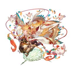 Rule 34 | 1girl, animal ears, bandeau, bare shoulders, bird, blonde hair, boots, breasts, cape, chibi, chicken, earrings, feathers, flying, granblue fantasy, hair ornament, harvin, head on hand, jewelry, knee boots, long hair, looking at viewer, machine, mahira (granblue fantasy), minaba hideo, non-humanoid robot, official art, red eyes, robot, robot animal, simple background, sitting, small breasts, thighhighs, transparent background, wide sleeves