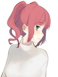 Rule 34 | 1girl, arms at sides, blush, breasts, closed mouth, commentary request, grey sweater, kawaii rowa, looking to the side, medium breasts, mole, mole under eye, original, profile, red hair, short hair, sidelocks, simple background, solo, sweater, turtleneck, turtleneck sweater, upper body, white background
