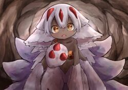 Rule 34 | 1girl, arthropod girl, claws, extra arms, extra tails, faputa, furry, furry female, illustrattyako, insect girl, made in abyss, open mouth, spider girl, white fur, yellow eyes
