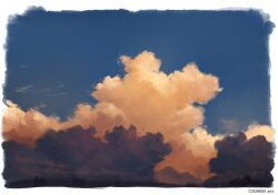 Rule 34 | blue sky, cloud, cloudy sky, dark, day, highres, no humans, original, painting (medium), scenery, shadow, sky, summer, sunrise arte, traditional media