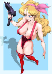 Rule 34 | 1girl, absurdres, blonde hair, breasts, dragon ball, gun, highres, large breasts, lunch (dragon ball), solo, weapon, yuri ai