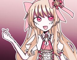 Rule 34 | 1girl, blonde hair, chaos marie (grimms notes), cleavage cutout, clothing cutout, frills, grimms notes, hair ribbon, jewelry, long hair, pendant, pink eyes, puffy short sleeves, puffy sleeves, ribbon, short sleeves, solo, upper body, yoichi usa
