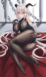 Rule 34 | 1girl, aegir (azur lane), ass, ass focus, ass grab, azur lane, bare shoulders, bodystocking, bodysuit, breasts, cameltoe, chain, detached sleeves, feet, grabbing, halterneck, highres, horns, large breasts, long hair, looking at viewer, lying, no shoes, on side, see-through, sideboob, skindentation, smile, soles, solo, squeezing, togare, very long hair, white hair, yellow eyes