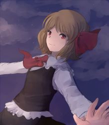 Rule 34 | blonde hair, khylimei, outstretched arms, red eyes, rumia, shirt, short hair, sketch, skirt, smile, solo, spread arms, touhou, vest