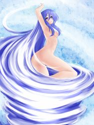 Rule 34 | 1girl, absurdly long hair, ass, blue hair, bochi (yamakan), breasts, character request, commentary request, hair censor, hair over breasts, long hair, looking at viewer, nude, romancing saga 3, saga, solo, very long hair
