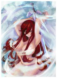 Rule 34 | 1girl, breasts, erza scarlet, fairy tail, highres, large breasts, long hair, looking at viewer, nude, red hair