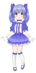 Rule 34 | 1girl, :3, blue bow, blue choker, blue eyes, blue footwear, blue hair, blue skirt, blush, bow, cacao (chocolat), choker, closed mouth, collarbone, full body, gloves, hair between eyes, hair bow, looking at viewer, nijisanji, official art, puffy short sleeves, puffy sleeves, short sleeves, skirt, smile, solo, tachi-e, transparent background, twintails, virtual youtuber, white gloves, white legwear, yuuki chihiro, yuuki chihiro (1st costume)