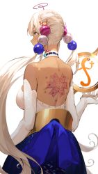 Rule 34 | 1girl, absurdres, back, back focus, back tattoo, backless outfit, blonde hair, choker, crab, dark-skinned female, dark skin, elbow gloves, gloves, hair ornament, highres, hololive, hololive english, jewelry, limiter (tsukumo sana), long hair, low twintails, planet hair ornament, simple background, solo, tattoo, tsukino (nakajimaseiki), tsukumo sana, tsukumo sana (1st costume), twintails, very long hair, virtual youtuber, white background, yatagarasu (tsukumo sana), yellow eyes