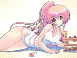 Rule 34 | 1girl, :o, blush, body blush, breasts, brown hair, cleavage, covered erect nipples, crab, dead or alive, drink, drinking, drinking straw, embarrassed, female focus, gradient background, gradient hair, groin, hermit crab, high ponytail, kasumi (doa), large breasts, long hair, looking at viewer, looking back, lying, multicolored hair, navel, on ground, on side, one-piece swimsuit, open mouth, orange hair, pink eyes, polka dot, polka dot background, ponytail, profile, school swimsuit, school swimsuit flap, see-through, shell, shiny skin, shirt, sidelocks, skin tight, solo, star (symbol), swimsuit, table, tatibana, taut clothes, taut shirt, tecmo, thighs, very long hair, water, wet, white one-piece swimsuit, white school swimsuit