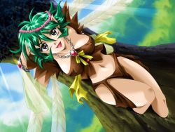 Rule 34 | fairy, girl doll 2 shisha, green hair, jewelry, loose clothes, necklace, outdoors, uran, wings