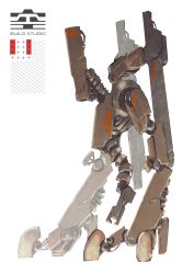 Rule 34 | cable, deraken, from side, full body, highres, mecha, non-humanoid robot, original, robot, science fiction, simple background, solo, standing, white background