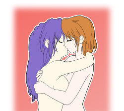 Rule 34 | highres, incest, kiss, long hair, mother and daughter, nude, original, short hair, yuri