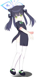 Rule 34 | 1girl, animal ear fluff, animal ears, black dress, black footwear, black hair, blue archive, blunt bangs, china dress, chinese clothes, dress, full body, green eyes, highres, long hair, looking at viewer, mary janes, odaneru apart, shoes, short sleeves, shun (blue archive), shun (small) (blue archive), simple background, smile, solo, thighhighs, tiger ears, tiger girl, twintails, white background, white thighhighs