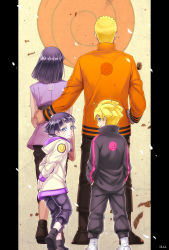 Rule 34 | 2boys, 2girls, blonde hair, blue eyes, facial mark, family, father and daughter, father and son, gradient background, hal (sakurajam), highres, husband and wife, hyuuga hinata, long hair, mother and daughter, mother and son, multiple boys, multiple girls, naruto, naruto (series), purple hair, short hair, uzumaki boruto, uzumaki himawari, uzumaki naruto