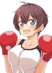 Rule 34 | 1girl, ahoge, bad id, bad pixiv id, boxing gloves, breasts, brown hair, green eyes, highres, large breasts, looking at viewer, new game!, open mouth, shinoda hajime, short hair, solo, tank top, y&quot;s
