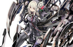 Rule 34 | 10s, 1girl, breasts, clockwork planet, gears, ryuzu (clockwork planet), shino (eefy), simple background, solo, striped clothes, striped thighhighs, thighhighs, vertical-striped clothes, vertical-striped thighhighs, white background