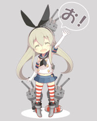 Rule 34 | 10s, 1girl, bad id, bad pixiv id, blonde hair, brown eyes, gloves, hairband, hand up, highres, kantai collection, lifebuoy, long hair, rensouhou-chan, ribbon, sailor collar, shiitake (mm0820), shimakaze (kancolle), smile, striped clothes, striped thighhighs, swim ring, thighhighs, translated