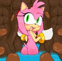 Rule 34 | amy rose, ass, breasts, dark-skinned male, dark skin, excito, group sex, handjob, highres, imminent penetration, in water, interracial, multiple boys, nude, penis, small breasts, sonic (series)