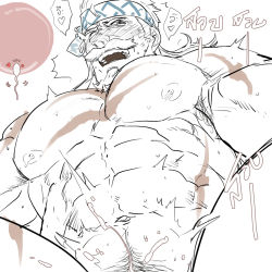 Rule 34 | 1boy, abs, bara, beard, blush, cum, cum on body, cum on male, ejaculating while penetrated, ejaculation, facial hair, granblue fantasy, highres, large pectorals, looking at viewer, male focus, muscular, mustache, old, old man, open mouth, partially colored, pectorals, rybiok, scar, sexually suggestive, solo, soriz, thick thighs, thighs, yaoi