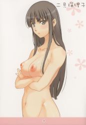 Rule 34 | 1girl, breasts, futami eriko, highres, kimi kiss, long hair, machwing, nagi raiun, nipples, nude, simple background, solo