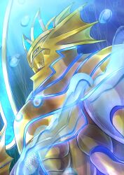 Rule 34 | digimon, horns, looking at viewer, polearm, poseidomon, trident, weapon