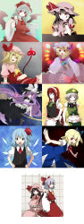 Rule 34 | 6+girls, absurdres, bad id, bad pixiv id, bat wings, blonde hair, blue eyes, blue hair, bow, braid, broom, brown hair, china dress, chinese clothes, cirno, cirno (cosplay), cosplay, costume switch, detached sleeves, dress, flandre scarlet, flandre scarlet (cosplay), hair bow, hair ribbon, hakurei reimu, hakurei reimu (cosplay), hat, highres, hong meiling, hong meiling (cosplay), izayoi sakuya, izayoi sakuya (cosplay), japanese clothes, kintaro, kirisame marisa, kirisame marisa (cosplay), long hair, maid, maid headdress, miko, multiple girls, outstretched arms, patchouli knowledge, patchouli knowledge (cosplay), ponytail, purple eyes, purple hair, red eyes, red hair, remilia scarlet, remilia scarlet (cosplay), ribbon, rumia, rumia (cosplay), short hair, side ponytail, silver hair, spread arms, embodiment of scarlet devil, touhou, twin braids, wings, witch, witch hat