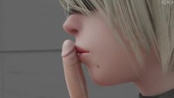 Rule 34 | 1boy, 1girl, 2b (nier:automata), 3d, animated, blindfold, close-up, fellatio, grey hair, highres, kissing penis, licking, lips, lipstick, makeup, nier:automata, nier (series), oral, penis, pink lips, redmoa, short hair, small penis, sound, square enix, tongue, tongue out, video