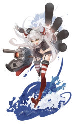 Rule 34 | 10s, 1girl, amatsukaze (kancolle), brown eyes, dress, garter straps, highres, kantai collection, long hair, primrose, rensouhou-kun, sailor dress, seamed legwear, side-seamed legwear, silver hair, solo, striped clothes, striped thighhighs, thighhighs, two side up
