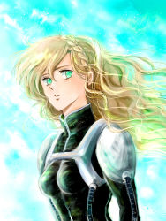 bernadette_briett blonde_hair crossbone_gundam green_eyes gundam long_hair pilot_suit solo yukki_(rffcq251)