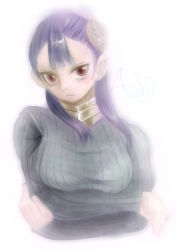 Rule 34 | 0niwanoki, 1girl, ashei, breasts, crossed arms, gorget, hairpods, highres, large breasts, long hair, nintendo, red eyes, ribbed sweater, solo, sweater, the legend of zelda, the legend of zelda: twilight princess, upper body
